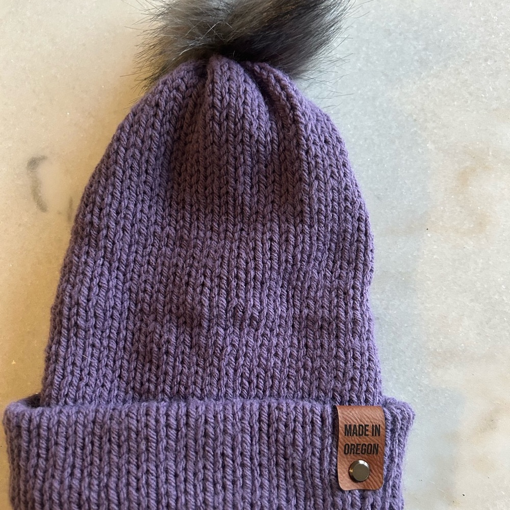 Purple Knit Beanie with Pom Pom